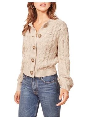 Reformation Cream Cable Knit Button-Front Cardigan Large